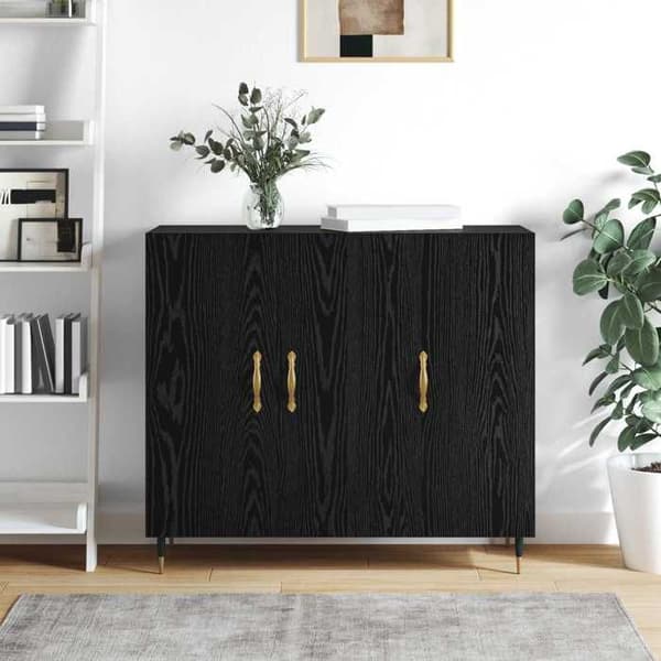 Maison Exclusive - Buffet Sort egetræ 90 x 34 x 80 cm Ingeniørtræ svart ek