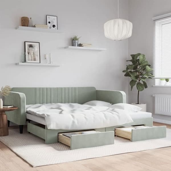 Dagseng - EKSKLUSIVT HUS - Sovesofa 100x200 - Grå velour - 2 skuffer - 2-i-1 sovesofa