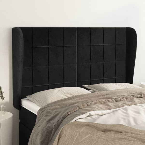 Maison Exclusive - Päätylevy korvilla Musta 147x23x118/128 cm Sametti