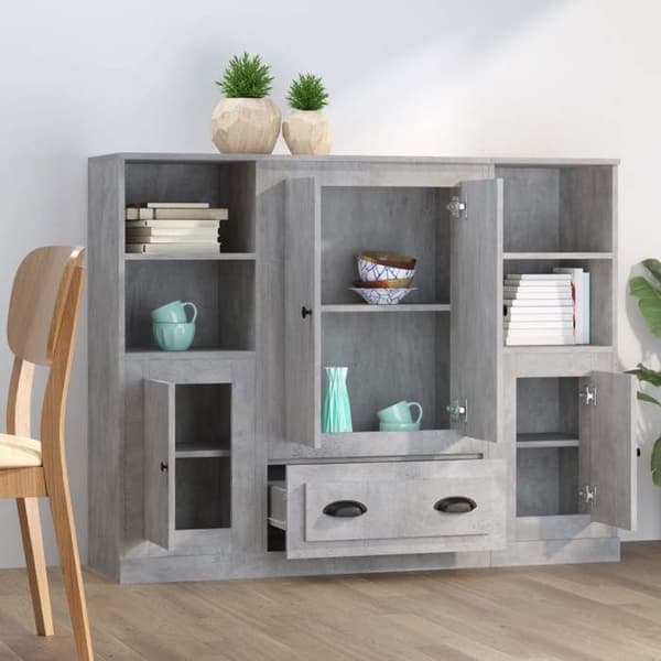 Maison Exclusive - Bufféer 3 st grå betong ingenjörsträ