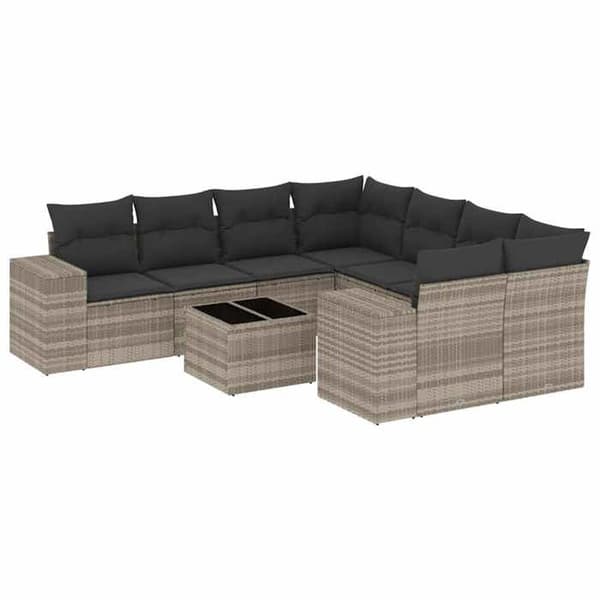Maison Exclusive - Trädgårdsmöbler 9 delar med ljusgrå kuddar i flätad resin
