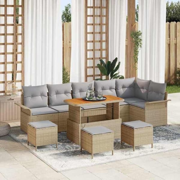 Maison Exclusive - 10 osan puutarhakalustesetti, beige polyrottinki
