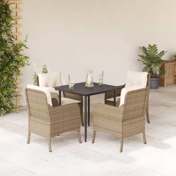 Maison Exclusive - Puutarhakalusteryhmä tyynyillä 5 kpl Beige polyrottinki