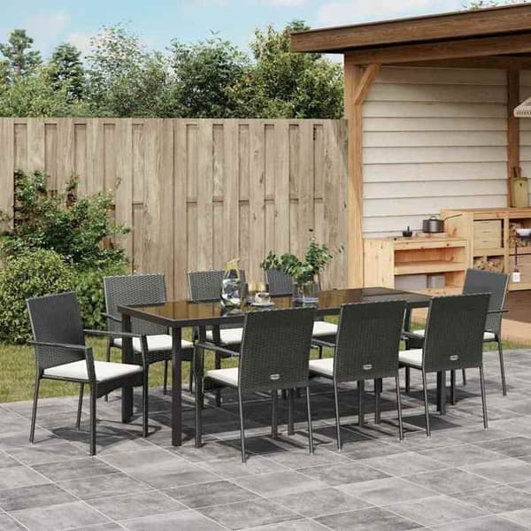 Maison Exclusive - 9 pc have spisebordssæt i sort polyrotin Svart