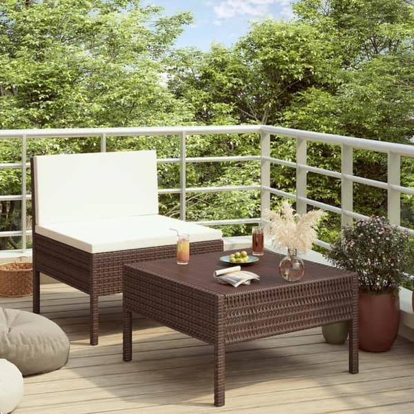 Maison Exclusive - Trädgårdsmöbler 2 delar med kuddar Flätad resin Brun