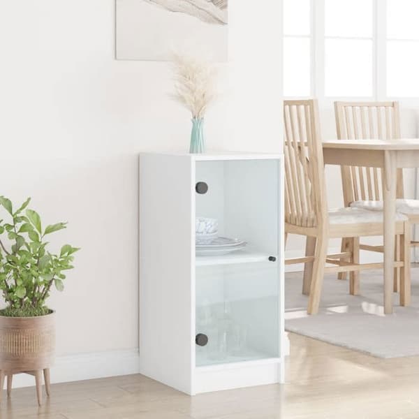 Maison Exclusive - Sidearmatur med hvide glasdøre 35x37x75,5 cm Vit