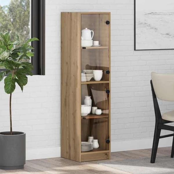 Vitrine - EKSKLUSIVT HUS - Rektangulær - Ingeniørtræ - Glasdøre - Stor kapacitet
