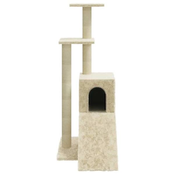 Kattetræ - EKSKLUSIVT HUS - 92 cm - Sisalstolper - Platforme & hyggeligt hus - Creme Grädde