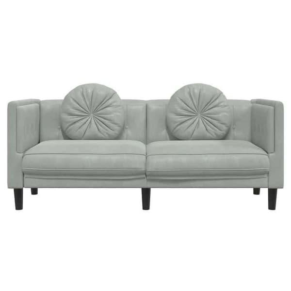 Maison Exclusive - Vaaleanharmaa samettinen sohva, jossa on tyynyt, 2 paikkaa