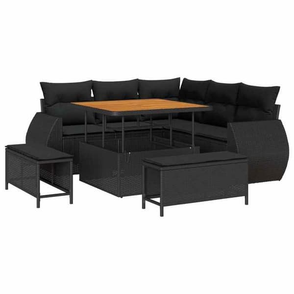 Maison Exclusive - 8 osan puutarhakalustesetti, musta polyrottinki