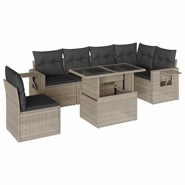Maison Exclusive - Trädgårdsmöbler med kuddar 7 delar ljusgrå flätad resin