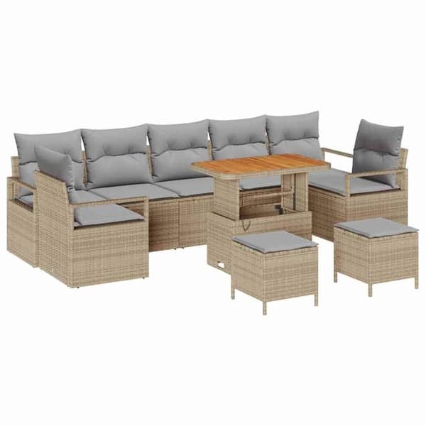 Maison Exclusive - 10 osan puutarhakalustesetti, beige polyrottinki