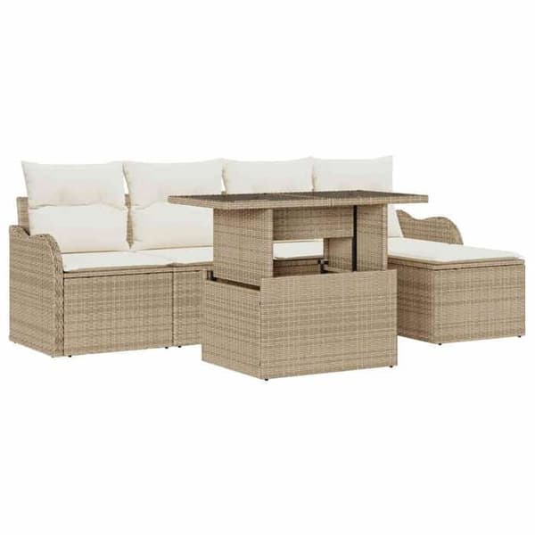 Trädgårdsmöbelset - EXKLUSIV HEM - 6 delar - Beige - Syntetisk polyrotting - Omställbar modulär beige