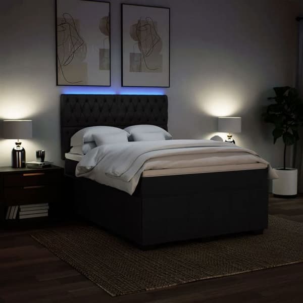Maison Exclusive - Sengebund med lameller og madras Sort 140x200 cm Stof