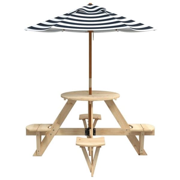 Børne-piknikbord - EKSKLUSIVT HUS - Model Gran - Massivt grantræ - Polyester parasol - Til 4 børn Gran
