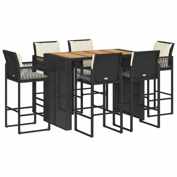 Maison Exclusive - Havebar sæt 7 dele med sorte polyrattan puder Svart