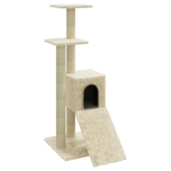 Kattetræ - Creme - 92 cm - Sisal kradsestolper - Hyggeligt hus - Adgangsrampe Grädde
