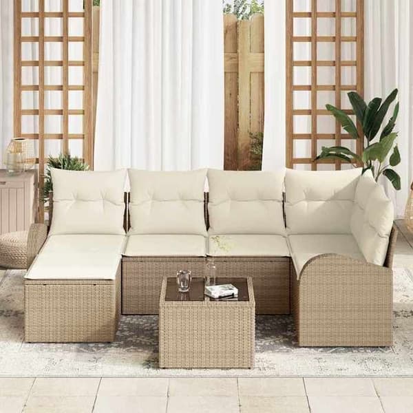 Trädgårdsmöbelset - EXKLUSIV HEM - Modulär - 7 delar - Polyrotting - Beige och vit Beige och vit