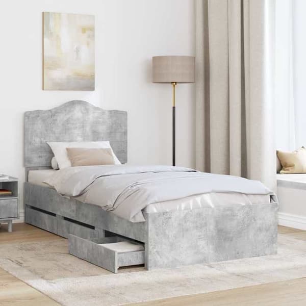Maison Exclusive - Sängram med låda Grå Betong 75 x 190 cm Ingenjörsträ