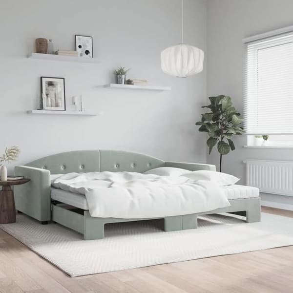 Maison Exclusive - Dagbädd och utdragssäng med ljusgrå madrass 100x200 cm sammet