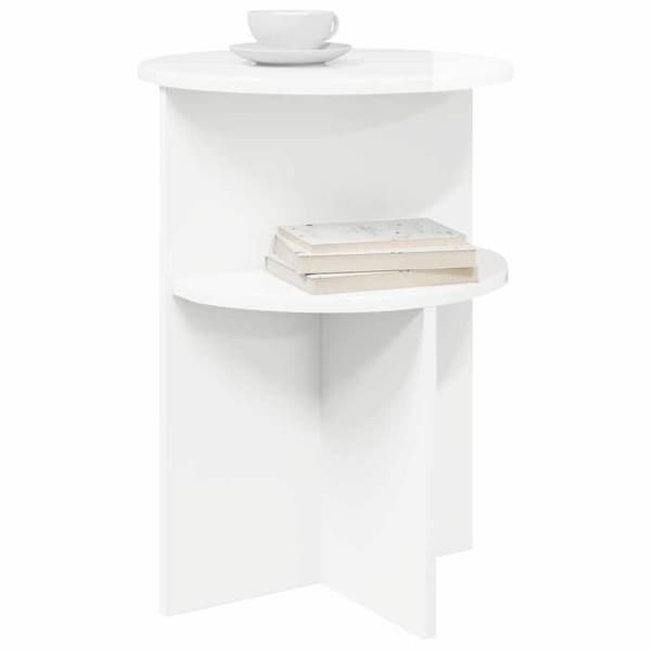 Sidebord - MAISON EXCLUSIVE - Moderne - Hvid glans - Ø 39,5 x 55 cm - Ingeniørtræ Strålande vit