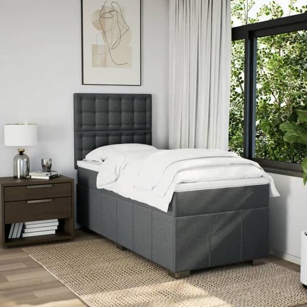 Maison Exclusive - Sengebund med lameller og madras Mørkegrå 90x190 cm Stof