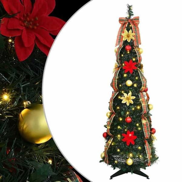 Kunstig juletræ - EKSKLUSIV HUS - Art Deco - 155 cm - 100 forudbelyste LED - USB pop-up foldbart Grön