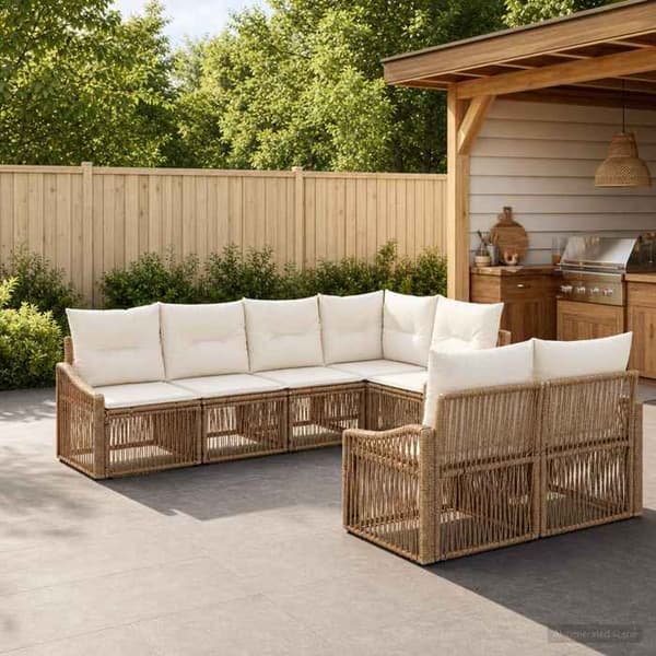 Havemøbel - EKSKLUSIVT HUS - Modulerbart - 7 pladser - Beige - Poly rattan & stålramme beige