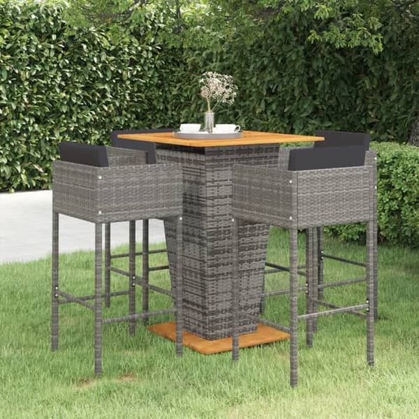 Maison Exclusive - Trädgårdsbarset 5 delar med kuddar, flätad resin, Grå Grå
