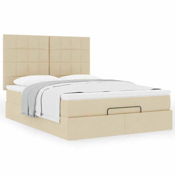 Maison Exclusive - Ottoman sängram med crème madrass 140x200 cm tyg Fløde