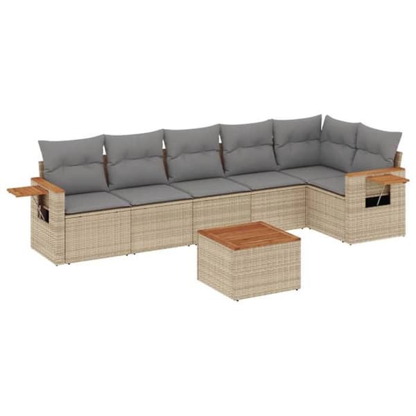 Maison Exclusive - Trädgårdsmöbler med kuddar 7 delar beige flätad resin