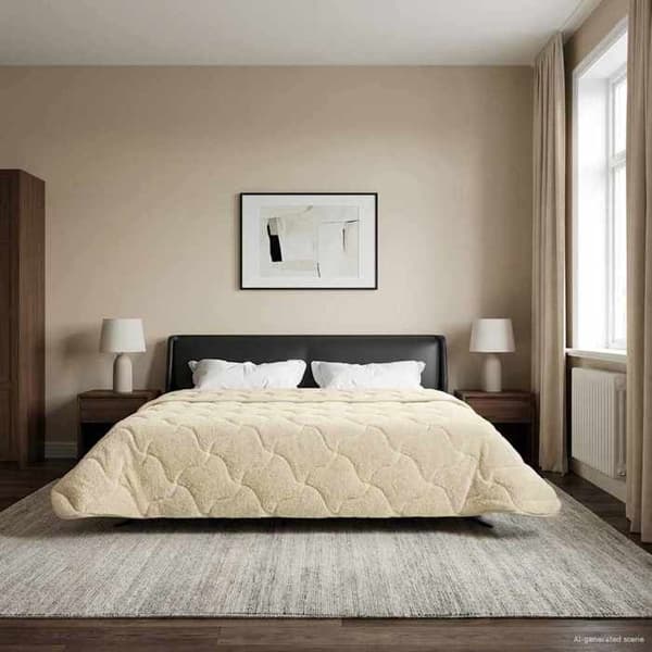 Couette - EKSKLUSIV HUS - 200 x 200 cm - Vatteret - Vendbar mikrofiber/polar - 4 sæsoner Grädde