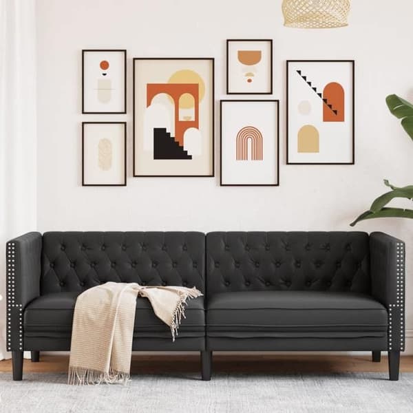 Maison Exclusive - Chesterfield sort 3-personers sofa i kunstlæder