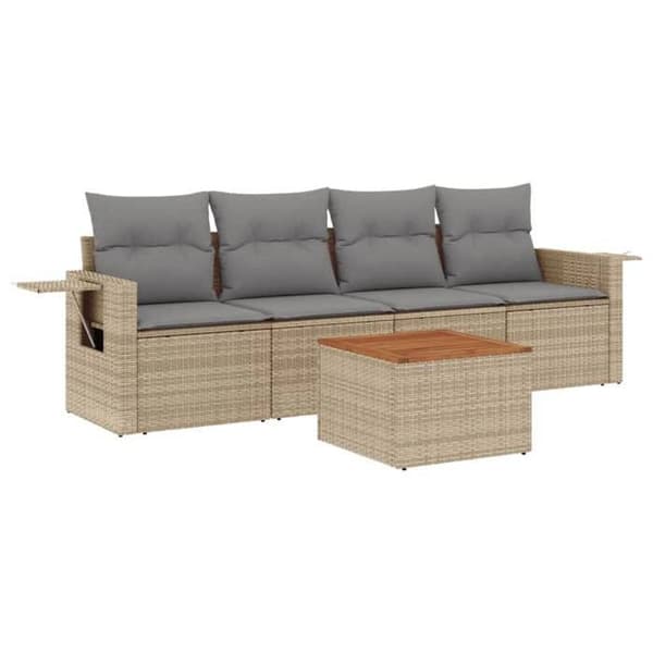 Maison Exclusive - Trädgårdsmöbler med kuddar 5 delar blandning beige flätad resin