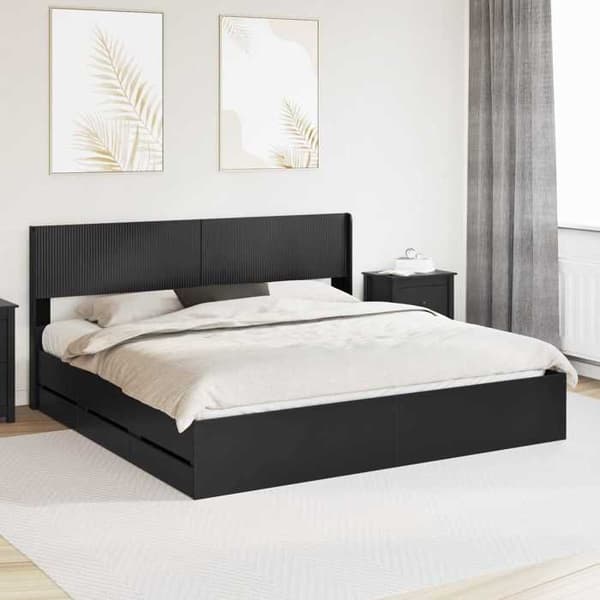 Maison Exclusive - Sengestel med opbevaring og hovedgærde Sort 180 x 200 cm Svart