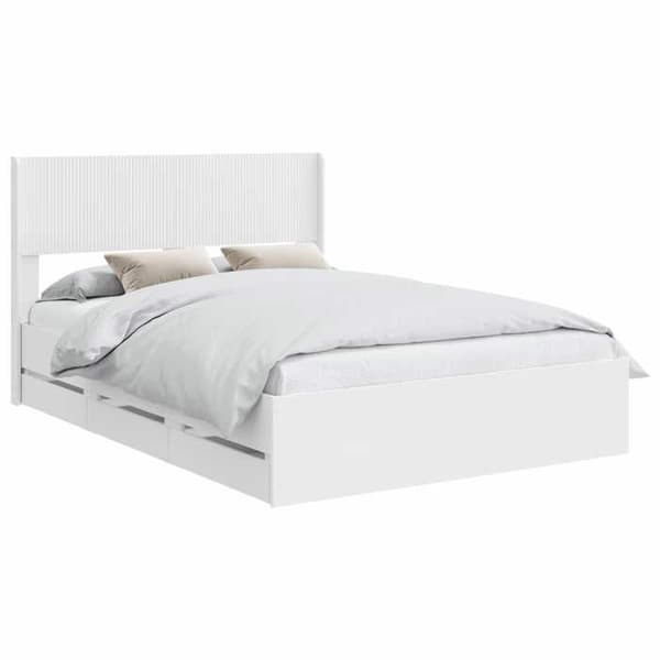 Sengestel - EKSKLUSIV HUS - 150 x 200 cm - Ingeniørtræ - Indbyggede opbevaringer - Hovedgærde Vit