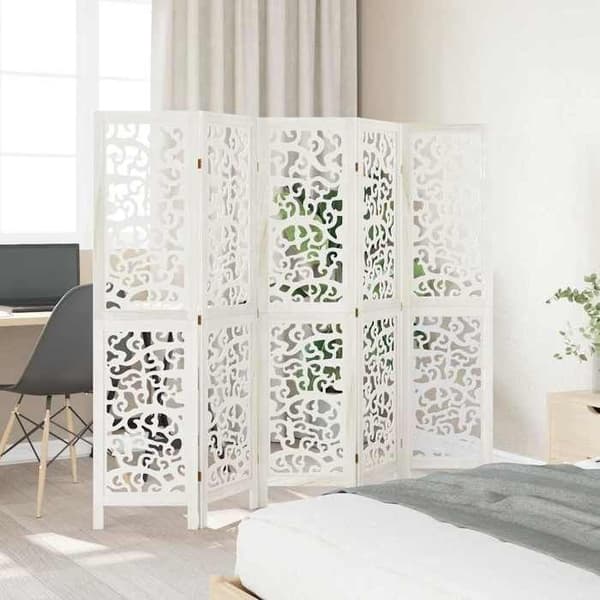 Maison Exclusive - Avskiljande vägg 5 paneler vit massiv paulowniaträ