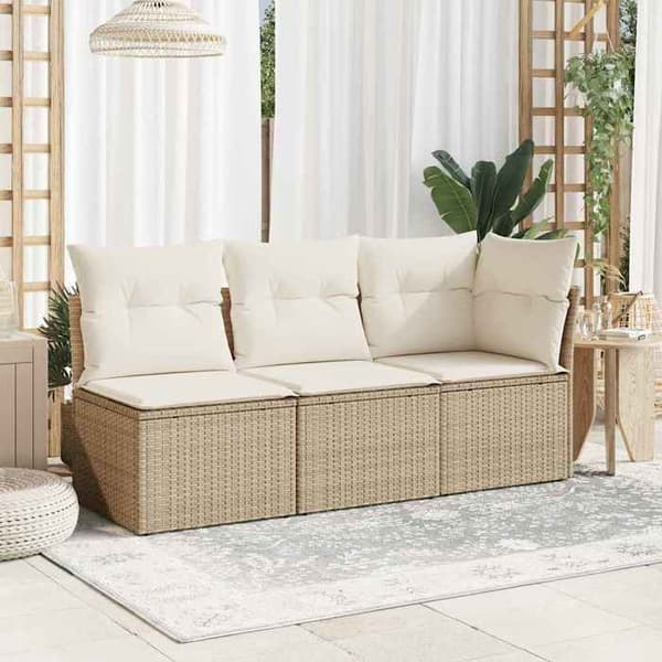Maison Exclusive - U-formad trädgårdsoffa med beige kuddar i flätad resin