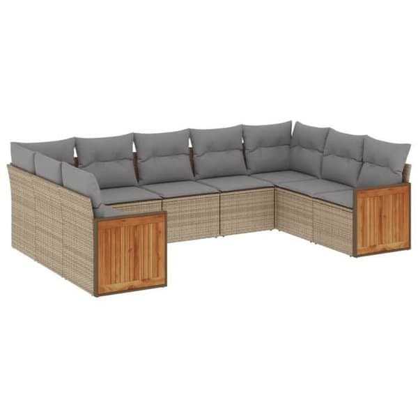 Maison Exclusive - Trädgårdsmöbler med kuddar 9 delar beige flätad resin