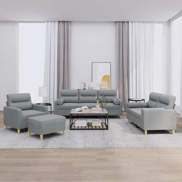 Maison Exclusive - 4 kpl sohvasetti vaaleanharmailla tyynyillä, kangas