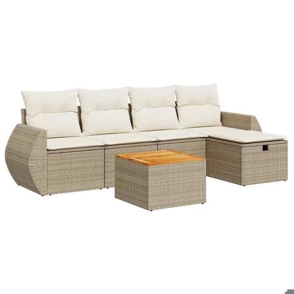 Maison Exclusive - Trädgårdsmöbler med kuddar 6 delar beige flätad resin