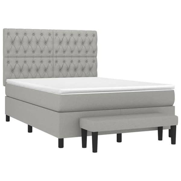 Seng med madras - Eksklusivt hus - 140x190cm - Justerbar sengegavl - Lys grå stof