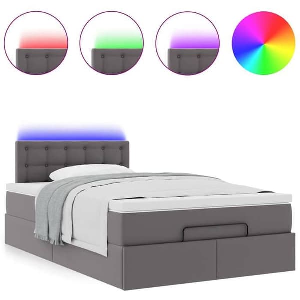 Lys ottoman - Maison Exclusive - 120x190 cm - Simil læder grå - Opbevaring & LED grå