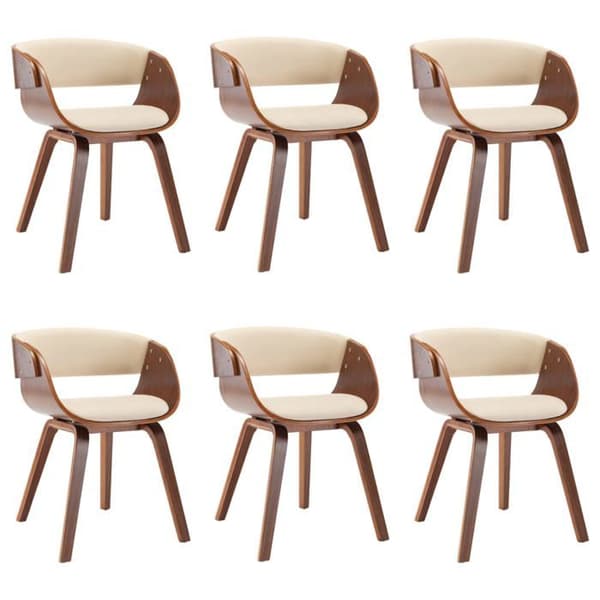 Maison Exclusive - Matstolar set om 6 krämfärgad böjd trä och konstläder grädde