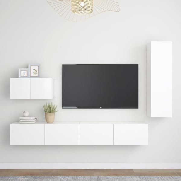 Maison Exclusive - 4 dele TV-møbel sæt Hvid Ingeniørtræ Matt vit