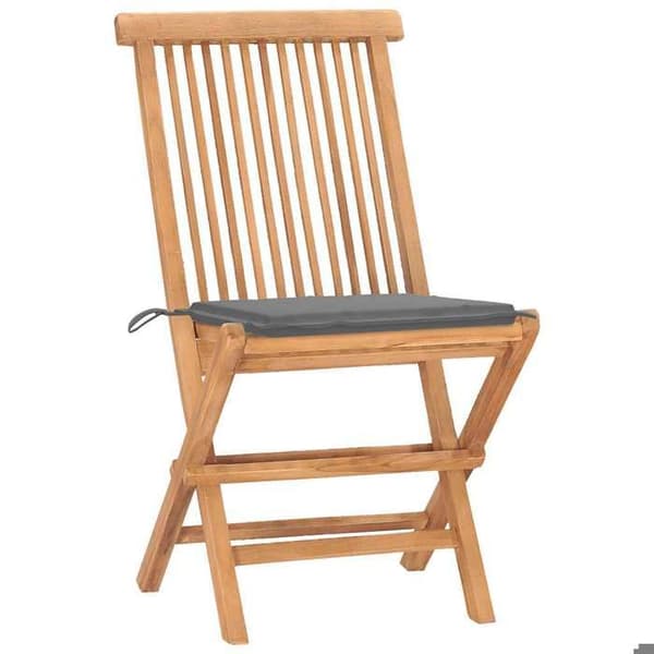 Trädgårdsmöbelset - Maison Exclusive - Fällbar - Massivt teak - 2 platser med grå kuddar Grå (kudde)