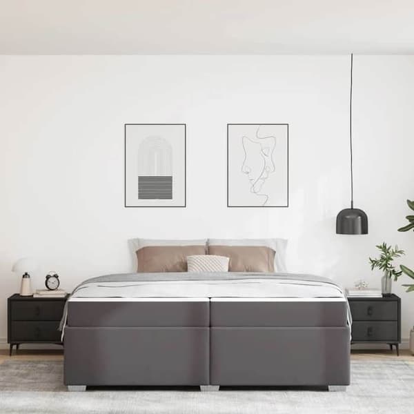 Sengestel med madras - EKSKLUSIV HUS - 200 x 200 cm - Grå - Lamelseng - Medium fast madras Grå