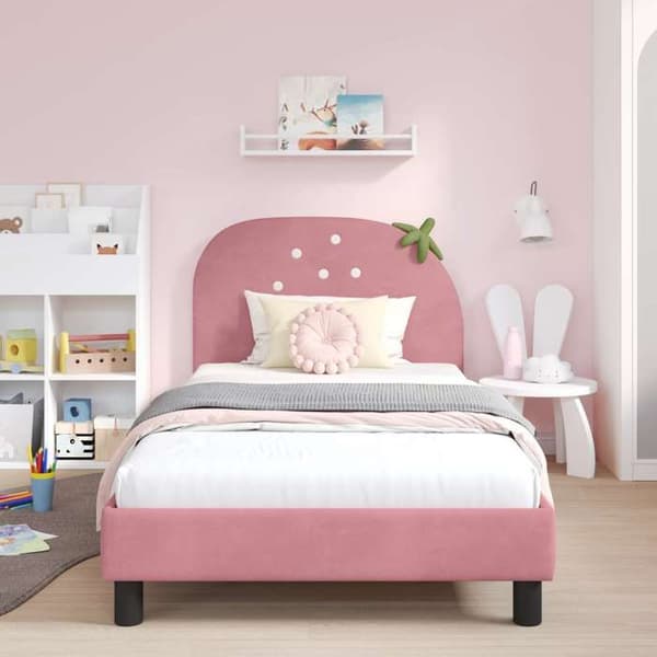 Sengestel - EKSKLUSIV HUS - 90 x 200 cm - Rosa - Blødt velour - Indbyggede lameller Ros