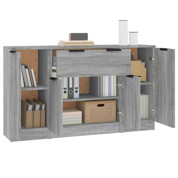 Maison Exclusive - 3 stk. buffeter Sonoma grå ingeniørtræ