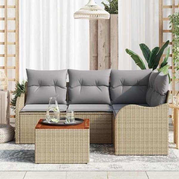 Maison Exclusive - 5 osan puutarhakalustesetti, vaaleanbeige ja vaaleanharmaa polyrottinki